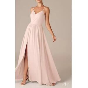 AW BRIDAL 12 L blush pink MARY bridesmaid formal party Maxi dress NEW B148